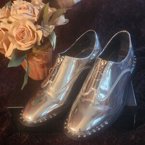 So funky Lord n Taylor Design Lab sexy steely rivet edges, zipper patent design